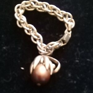 Napier Gold-Tone Chain Bracelet with Brown Pearl Drop